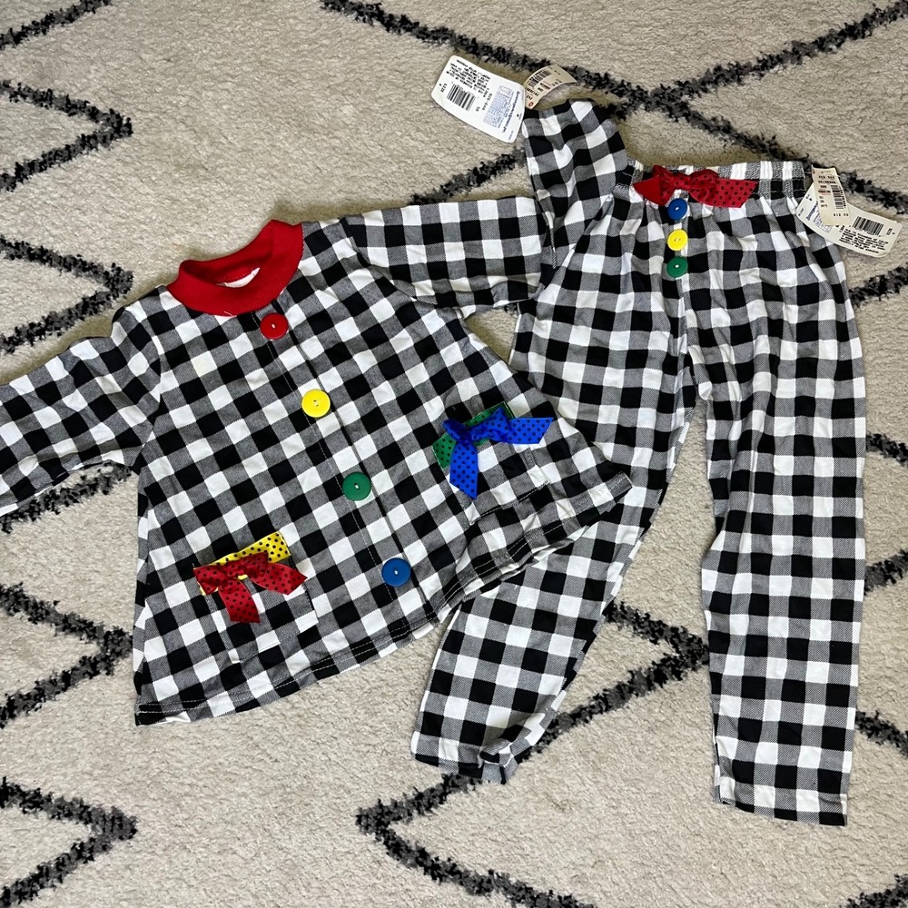 Vintage 90s NWT Buster Brown Toddler 4 Black White Buffalo Plaid 2 Piece Set